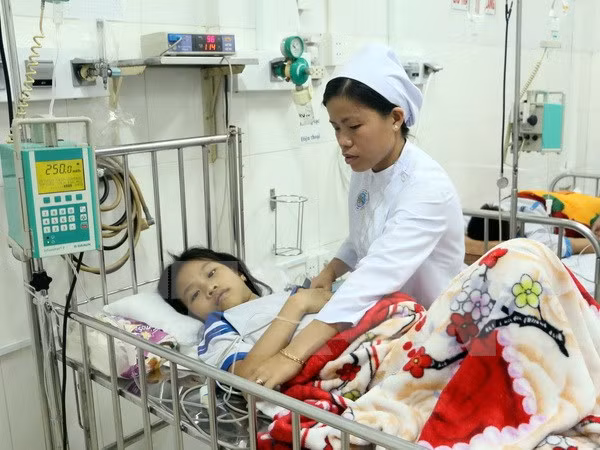 Một trường hợp đang được cấp cứu tại Bệnh viện Đa khoa tỉnh Vĩnh Long. (Ảnh: Phạm Minh Tuấn/TTXVN)