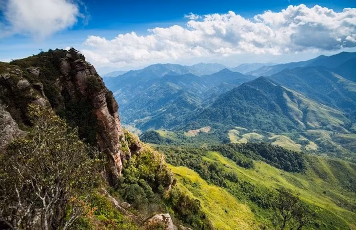 Từ đồn biên phòng Pha Luông ở chân lên tới đỉnh núi phải mất 3 - 4 tiếng đi bộ. Ảnh: Meogia.