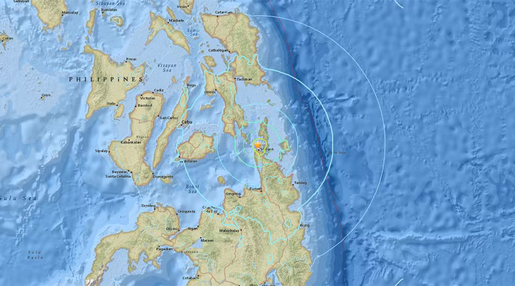 Vị trí xảy ra vụ động đất mạnh ở Philippines.