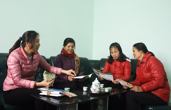 Ban Chủ nhiệm CLB Gia đình hạnh phúc xã Hoàng Tân thảo luận xây dựng nội dung sinh hoạt định kỳ.