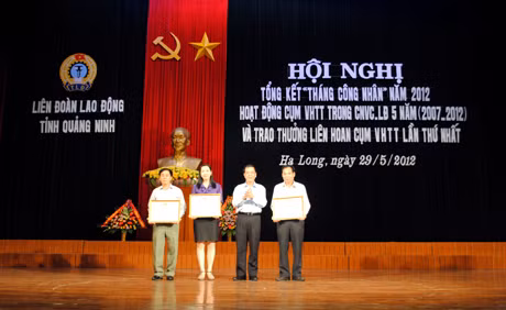 Đồng chí Đỗ Thông, Phó Chủ tịch thường trực UBND tỉnh tặng bằng khen của UBND tỉnh cho các cá nhân, tập thể có thành tích xuất sắc trong trong việc tham mưu, chỉ đạo, tổ chức hoạt động Cụm VHTT.