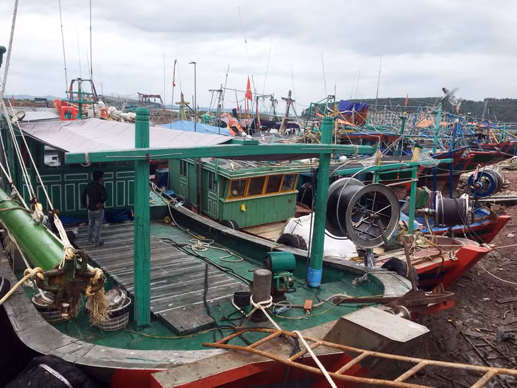 Tàu, thuyền về nơi tránh trú bão tại xã Tiến Tới, huyện Hải Hà.