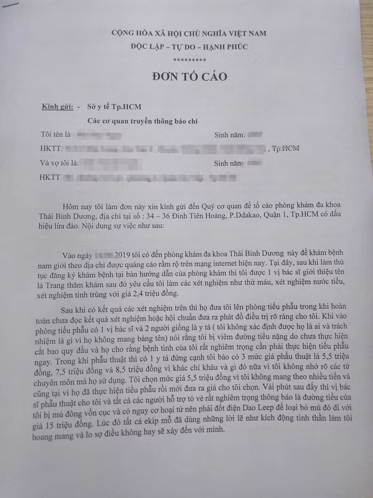 Một trong những đơn tố cáo của nạn nhân được gửi đến Cơ quan thường trú VOV tại TPHCM.