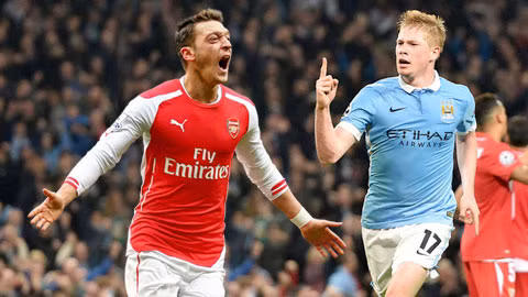 Sự thành bại của Arsenal hay Man City sẽ phụ thuộc lớn vào Oezil (trái) cũng như De Bruyne