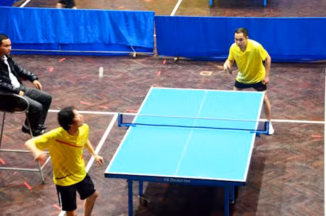Thi đấu nội dung đơn nam môn bóng bàn tại Đại hội TDTT tỉnh lần thứ 7-2014.