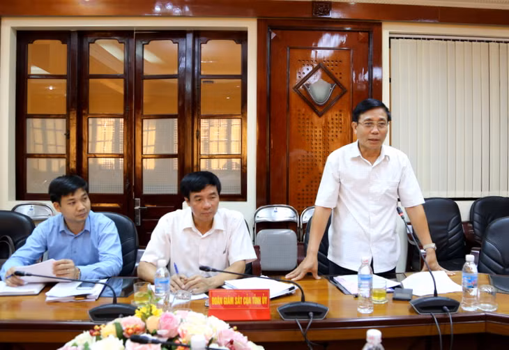 Đồng chí Vũ Ngọc Giao, Ủy viên Ban thường vụ Tỉnh ủy; Trưởng Ban tổ chức Tỉnh ủy phát biểu tại buổi làm việc