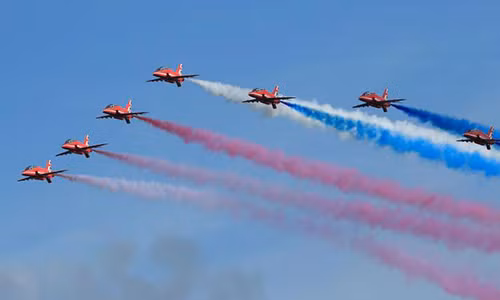 Một màn trình diễn của phi đội Red Arrows. Ảnh: AFP