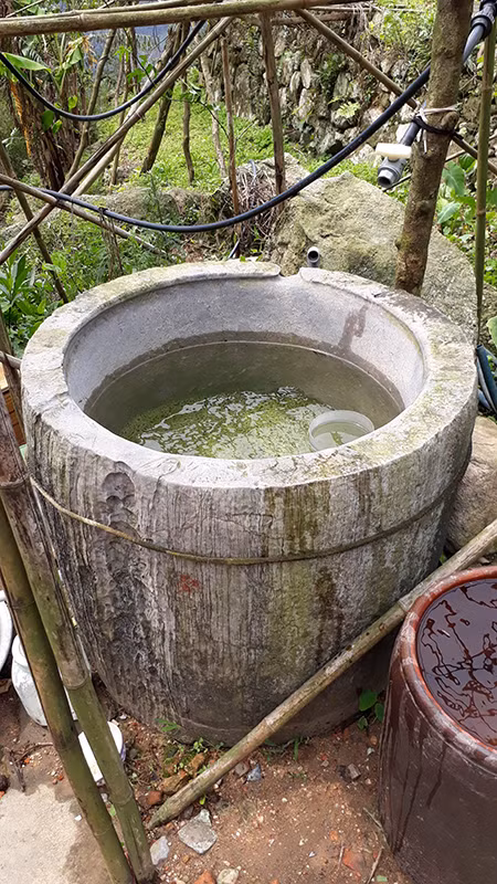 Một thống đá (các sư tăng dùng để đựng nước hay vo gạo) còn nguyên vẹn.