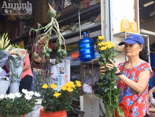  Những bó hoa cúc vàng cũng được người dân tìm mua ở mỗi hàng bán đồ lễ 