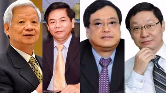 Từ trái qua: Ông Trần Xuân Giá, nguyên Chủ tịch HĐQT Ngân hàng Á Châu ACB; các nguyên Phó chủ tịch HĐQT Phạm Trung Cang, Lê Vũ Kỳ và Trịnh Kim Quang đều bị khởi tố, cấm đi khỏi nơi cư trú, nhưng được cho tại ngoại