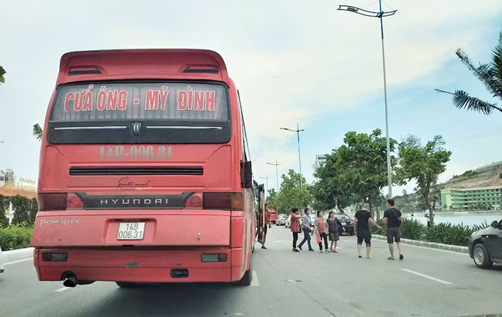 Ô tô đón, trả khách sai quy định. (Ảnh chụp lúc 15h ngày 29/8 tại khu vực ngã tư Ao Cá, phường Bãi Cháy)