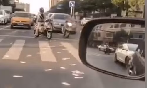 Các tờ tiền nằm rải rác trên đường ở Thạch Sư, Phúc Kiến ngày 9/9. Ảnh: Weibo.
