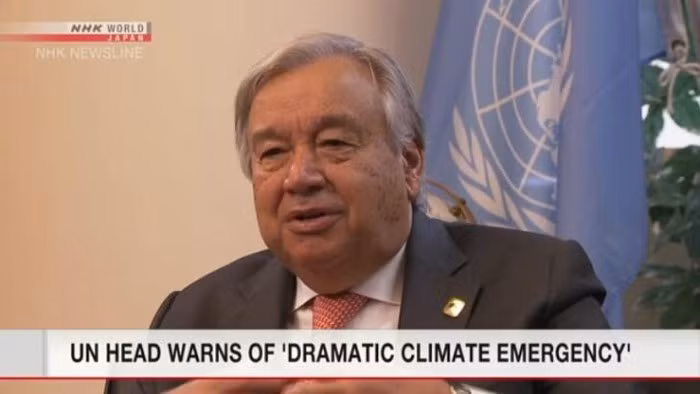 Tổng thư ký Liên Hợp Quốc Antonio Guterres kêu gọi các nước mang đến hội nghị thượng đỉnh kế hoạch giảm phát thải có ý nghĩa thay vì bài phát biểu. Ảnh: NHK World