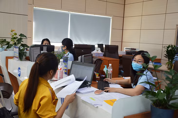  Cán bộ Chi cục Hải quan cửa khẩu Móng Cái hướng dẫn doanh nghiệp kê khai thủ tục hải quan.