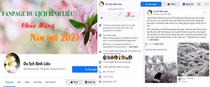 Trang mạng xã hội facebook “Du lịch Bình Liêu được” đầu tư bài bản, cung cấp nhiều thông tin bổ ích cho du khách.