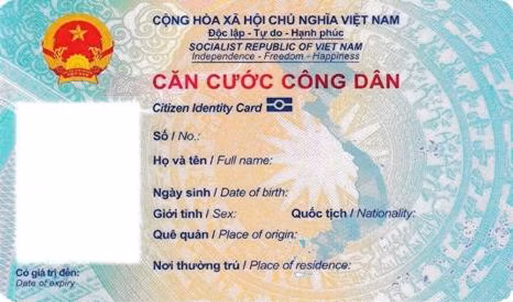 Mặt trước của thẻ căn cước công dân gắn chip. Ảnh: Bộ Công an