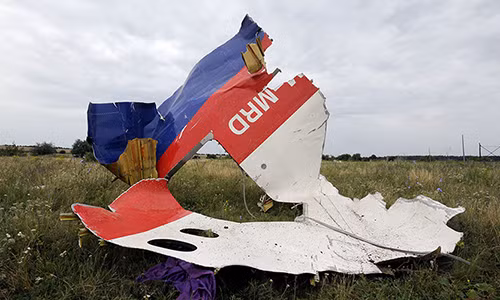 Một mảnh vỡ của chiếc máy bay MH17 bị bắn rơi ở đông Ukraine. Ảnh: AFP
