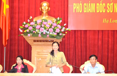 Đồng chí Đỗ Thị Hoàng, Phó Bí thư thường trực Tỉnh ủy thông báo với các cơ quan báo chí về kết quả kỳ thi tuyển.