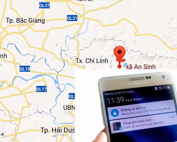 Do chưa được đầu tư hạ tầng viễn thông nên ngay tại trung tâm thôn Tân Tiến cũng không bắt được sóng điện thoại 