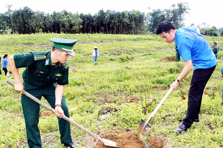 Cán bộ, chiến sĩ biên phòng và ĐVTN trong tỉnh trồng trên 5.000 cây xanh xung quanh Nghĩa trang Liệt sĩ Pò Hèn để tri ân các anh hùng liệt sĩ.