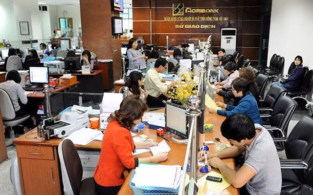 Khách hàng giao dịch tại chi nhánh Ngân hàng Agribank TP Hà Nội. Ảnh: TRẦN GIANG