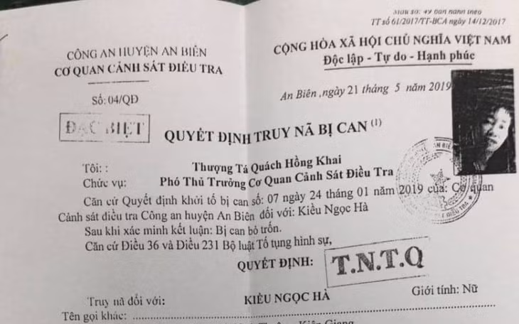  Quyết định truy nã Kiều Ngọc Hà.