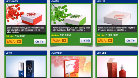 Những dòng sản phẩm được cho là làm từ tế bào gốc trên một trang mạng của Juvi
