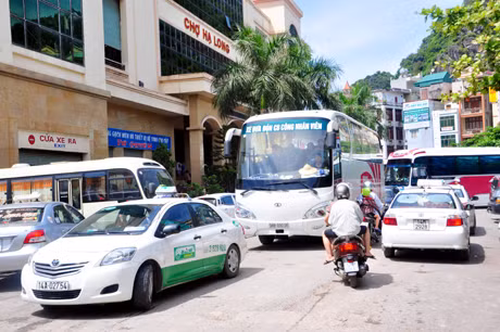 Vào những ngày cuối tuần khu vực cổng Chợ Hạ Long I thường xuyên xảy ra ùn tắc giao thông.