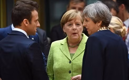 Thủ tướng Anh Theresa May, Tổng thống Pháp Emmanuel Macron và Thủ tướng Đức Angela Merkel. Ảnh: financialtribune.com.