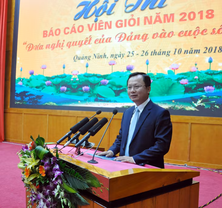 Đồng chí Cao Tưởng Huy, Ủy viên Ban Thường vụ Tỉnh ủy, Trưởng Ban Tuyên giáo Tỉnh ủy, Trưởng Ban Tổ chức Hội thi phát biểu khai mạc Hội thi
