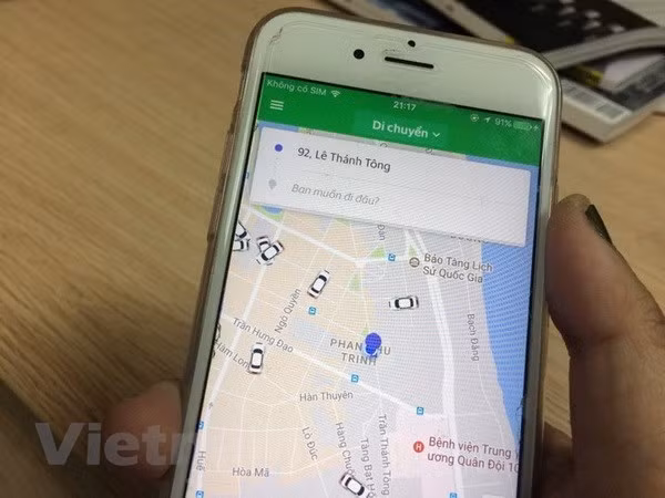 Ứng dụng gọi xe taxi công nghệ của Grab. (Nguồn: Vietnam+)