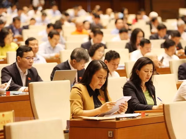 Các đại biểu Quốc hội dự phiên họp sáng 23/10. (Ảnh: TTXVN)