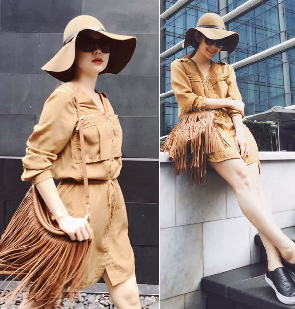  Trang phục, túi và mũ gam màu camel vừa đẹp nền nã lại rất sang trọng. Gam màu này cũng được nhiều mỹ nhân thế giới cũng như giới trẻ ưa chuộng.