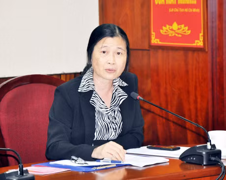 Đồng chí Đỗ Thị Hoàng, Phó Bí thư Thường trực Tỉnh ủy, Trưởng Đoàn ĐBQH tỉnh phát biểu ý kiến 