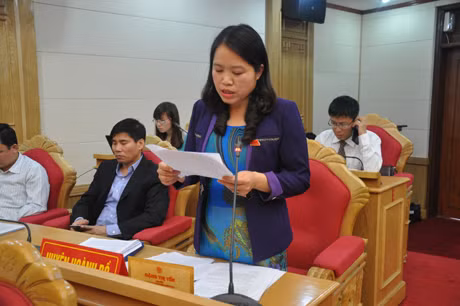 ĐB Đặng Thị Yến, Tổ ĐB huyện Hoành Bồ tham gia ý kiến vào Dự thảo Nghị quyết quy định chính sách khuyến khích doanh nghiệp đầu tư vào nông nghiệp tỉnh Quảng Ninh đến năm 2017 (1941)