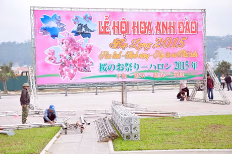 Pa nô tuyên truyền về Lễ hội Hoa Anh Đào Hạ Long 2015 đã được dựng lên từ nhiều ngày nay tại quảng trường 30-10.