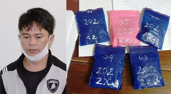Đối tượng Cao Ngọc Dương và số ma túy tổng hợp bị lực lượng chức năng phát hiện.