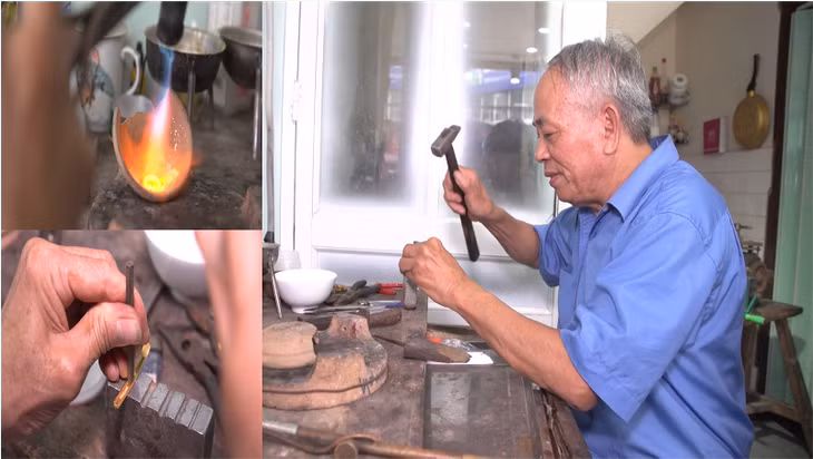 Ông Chiến đang hoàn thiện các công đoạn chế tác một chiếc nhẫn vàng.