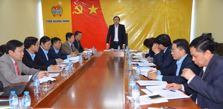 Lều Vũ Điều làm việc với Hội Nông dân tỉnh Quảng Ninh tháng 2/2017 khi là Phó Chủ tịch Thường trực Hội Nông dân Việt lafT. (ảnh tư liệu).