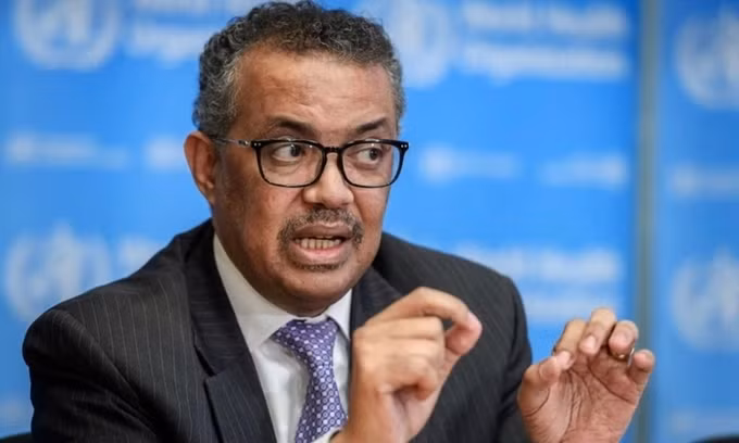 Tổng giám đốc WHO Tedros Adhanom Ghebreyesus họp báo tại Thụy Sĩ hồi tháng trước. Ảnh: AFP.