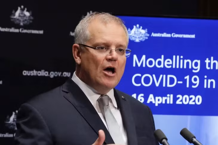 Thủ tướng Australia Scott Morrison khẳng định chỉ nới lỏng giãn cách xã hội khi nước này sẵn sàng và đủ năng lực ứng phó với dịch Covid 19. Nguồn: ALEX ELLINGHAUSEN