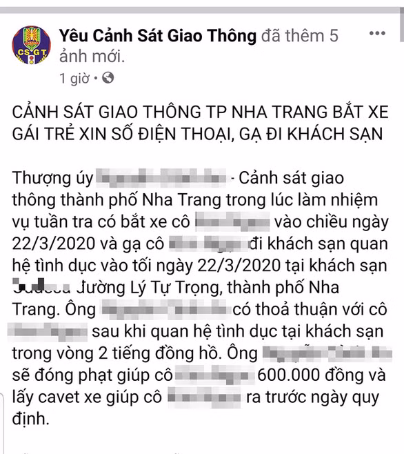  Bài viết trên Facebook tố CSGT gạ tình người vi phạm.