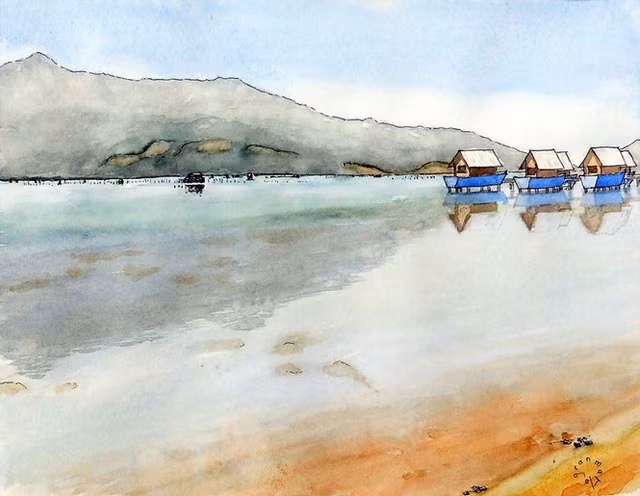 Đầm Lập, Huế.Nhiều người xem tranh cũng tò mò về ruộng bậc thang, chợ nổi. Đa phần họ khẳng định: “tôi phải xem cái này”, “bạn khiến chúng tôi đi du lịch”...