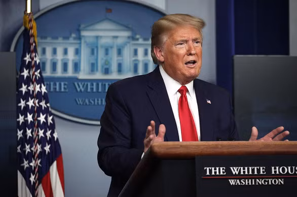 Tổng thống Mỹ Donald Trump trong cuộc họp báo ngày 20-4-2020 - Ảnh: GETTY IMAGES