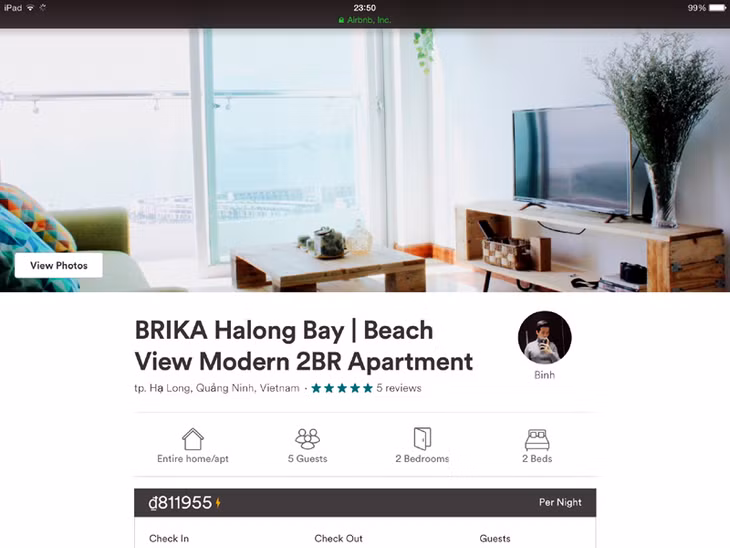 Một căn hộ homestay tại TP Hạ Long được giới thiệu trên trang đặt phòng trực tuyến http://airbnb.com