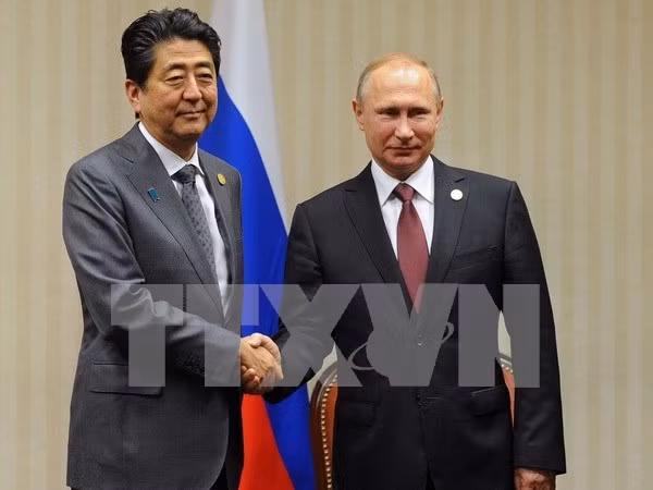 Thủ tướng Nhật Bản Shinzo Abe hội đàm với Tổng thống Nga Vladimir Putin. (Nguồn: EPA/TTXVN)