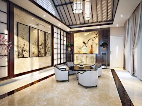 Không gian trang trí bằng chất liệu gỗ.