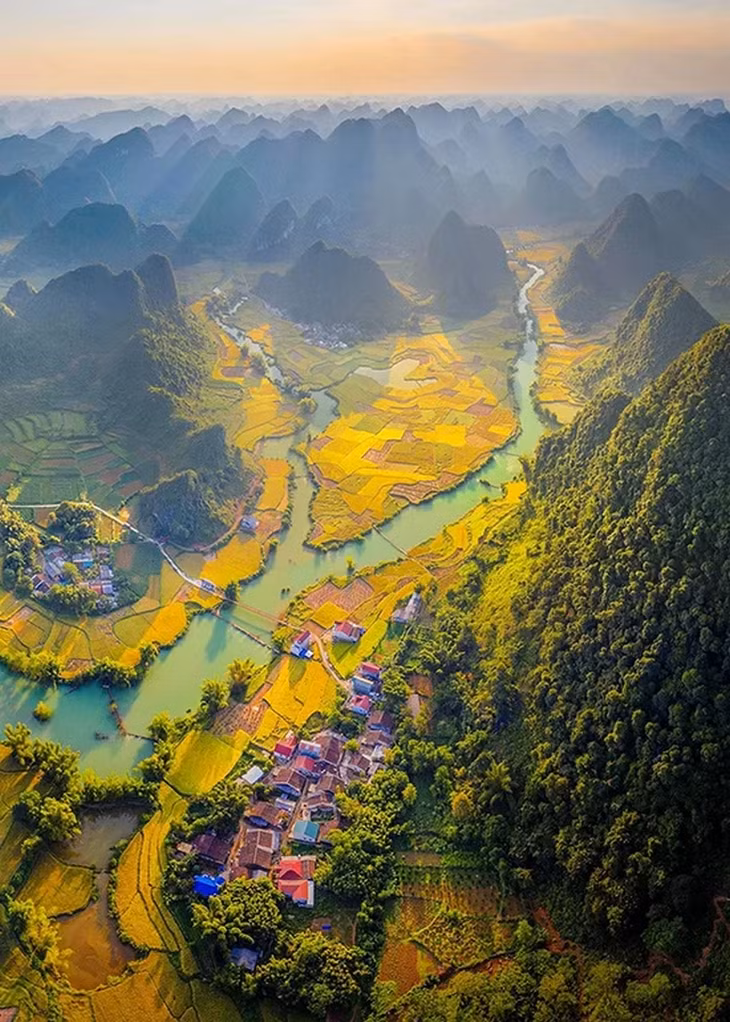Đầu tháng 10, những ruộng lúa đã chín vàng ươm trên thung lũng Phong Nậm. Nằm nép mình dưới chân núi là những nóc nhà của người Tày, với khoảng 20 – 30 hộ dân cùng chung sống.