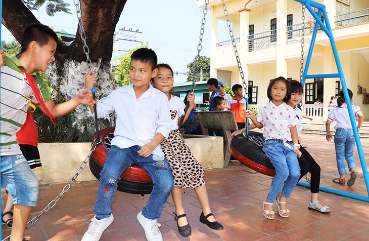 Các thiết bị vui chơi đặt tại Trường tiểu học Trần Hưng Đạo luôn được học sinh yêu thích, sử dụng
