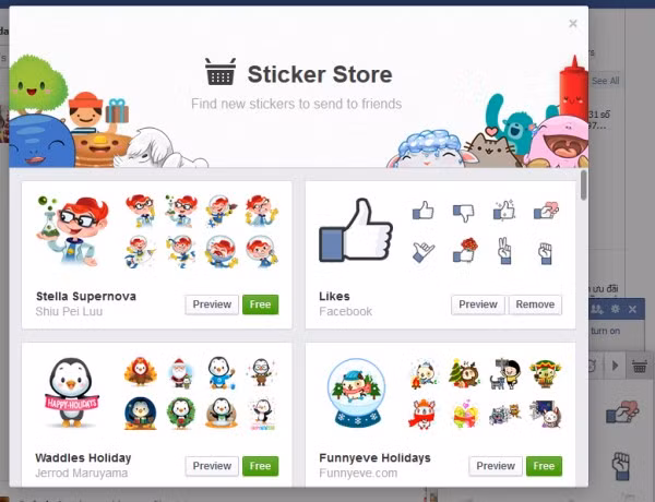 Có thể tải gói sticker chứa nút Dislike về tài khoản Facebook từ Sticker Store.